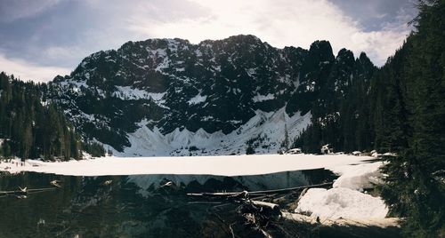 Scenic view of snow mountains against sky