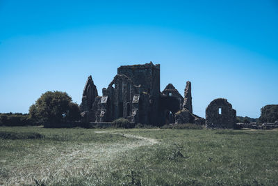Scenic view of field against clear sky