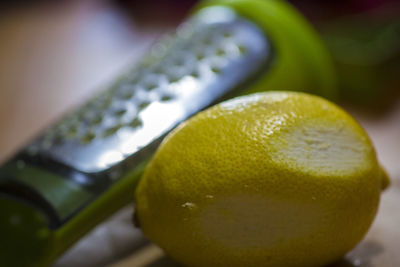 Close-up of lemon on table