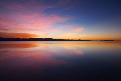 Scenic view of lake at sunset