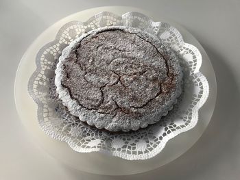 High angle view of dessert in plate on table