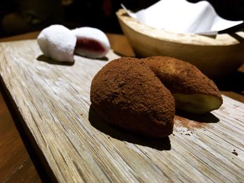 Close-up of dessert on cutting board