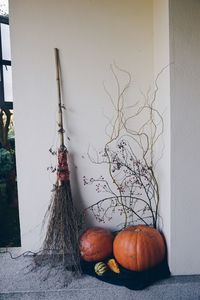 View of pumpkins against wall