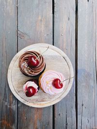 High angle view of dessert on table