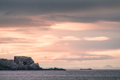 Scenic view of sea against cloudy sky