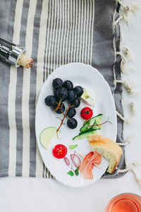 High angle view of food in plate on table