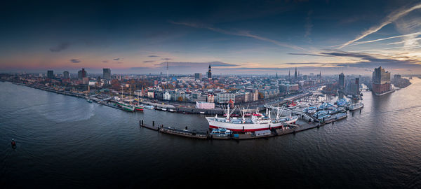 Panoramic view of river and buildings against sky