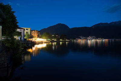 Scenic view of lake against sky at night