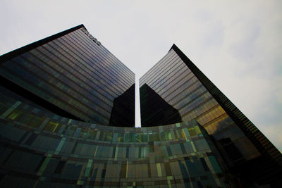 Low angle view of modern building against clear sky