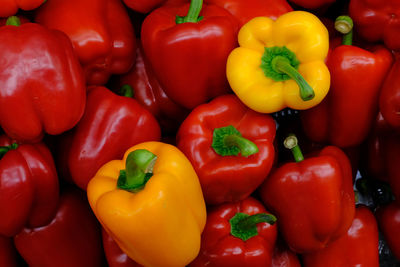 Close-up of red bell peppers for sale in market