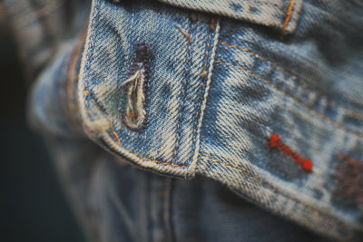 Full frame shot of jeans pocket