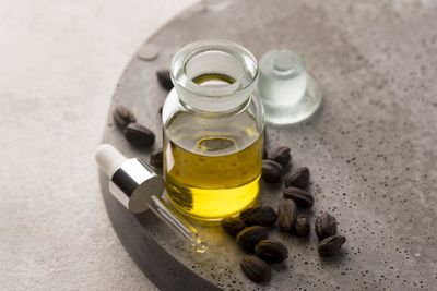 Close-up of essential oils on table