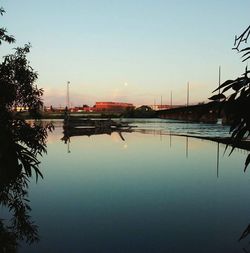 Scenic view of calm lake at sunset