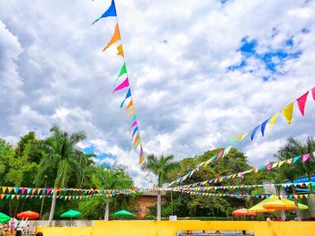 Low angle view of colorful flags