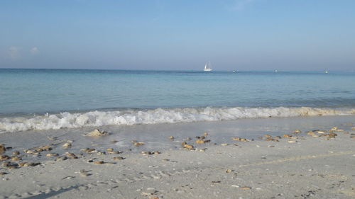 Scenic view of sea against clear sky