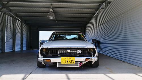 Vintage car in parking lot