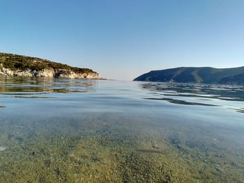 Scenic view of sea against clear blue sky