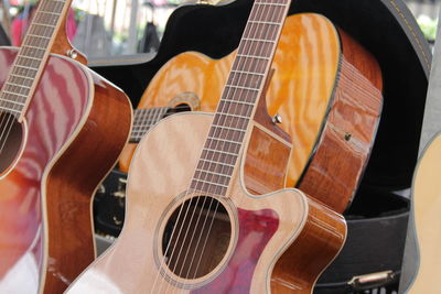 Close-up of guitars