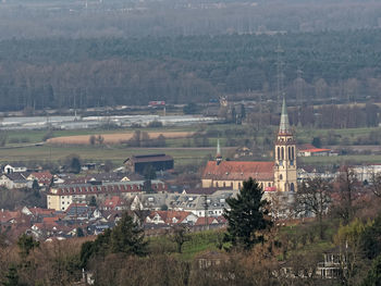 Aerial view of temple against sky