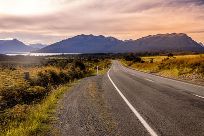 Panoramic view of te anau area with beautiful lake in sunset, new zealand