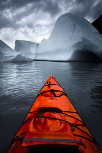 Kayaking in a ice lake alone without people