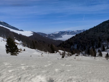 Scenic view of landscape against sky during winter