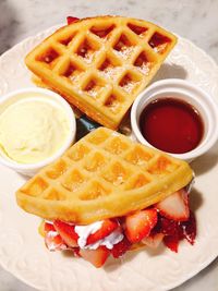 Close-up of breakfast served on table