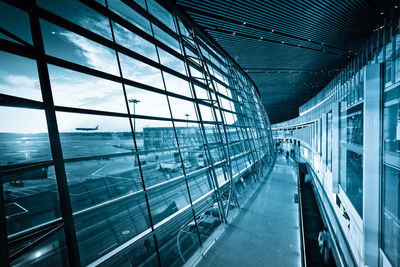 Modern building seen through glass window