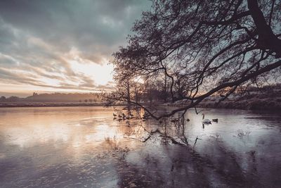 Scenic view of lake against sky during sunset