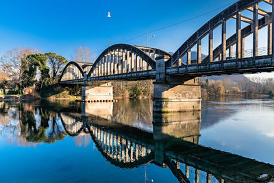 Bridge over river against blue sky