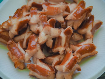 High angle view of seafood served in plate