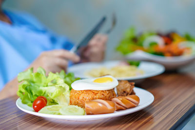 Close-up of meal served on table