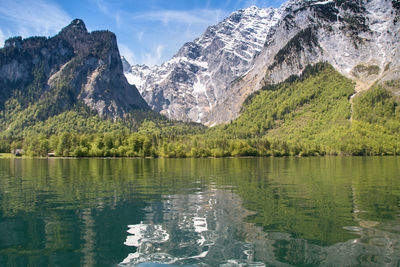 Scenic view of lake by mountains