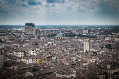High angle shot of townscape against sky