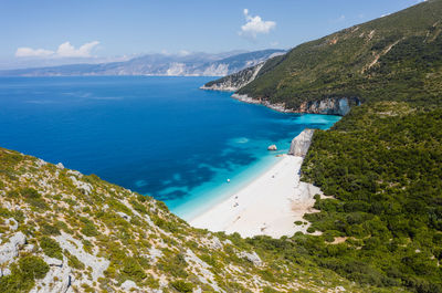 High angle view of bay against sky