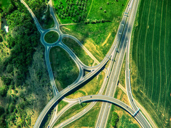 High angle view of highway amidst trees