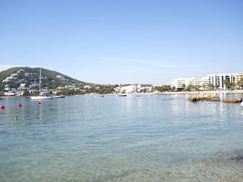 Scenic view of river against clear blue sky