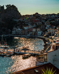 High angle view of townscape at harbor