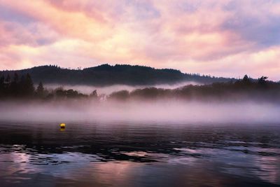 Scenic view of lake against sky during sunset