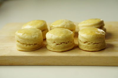 Close-up of cake against white background