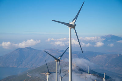 Wind turbines on the top of mountain in greece.