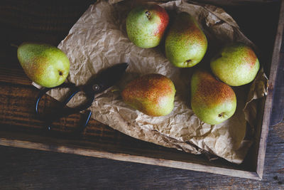 High angle view of pears on table