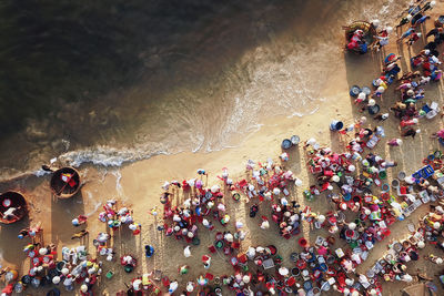 High angle view of people at beach