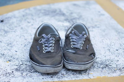 High angle view of shoes on floor