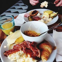 Close-up of breakfast served on table