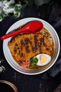 High angle view of food in plate