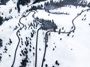 High angle view of snow covered landscape