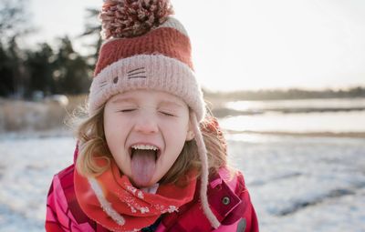 Portrait of girl in snow