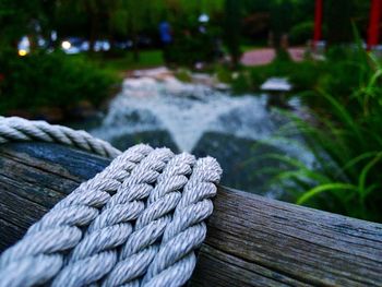 Close-up of ropes on wood