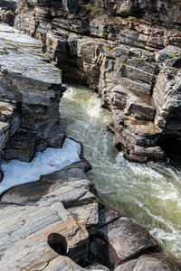 View of water flowing through rocks